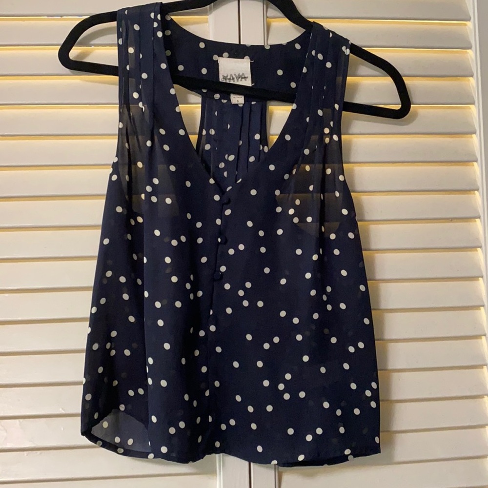 Navy polka dot cropped silky top